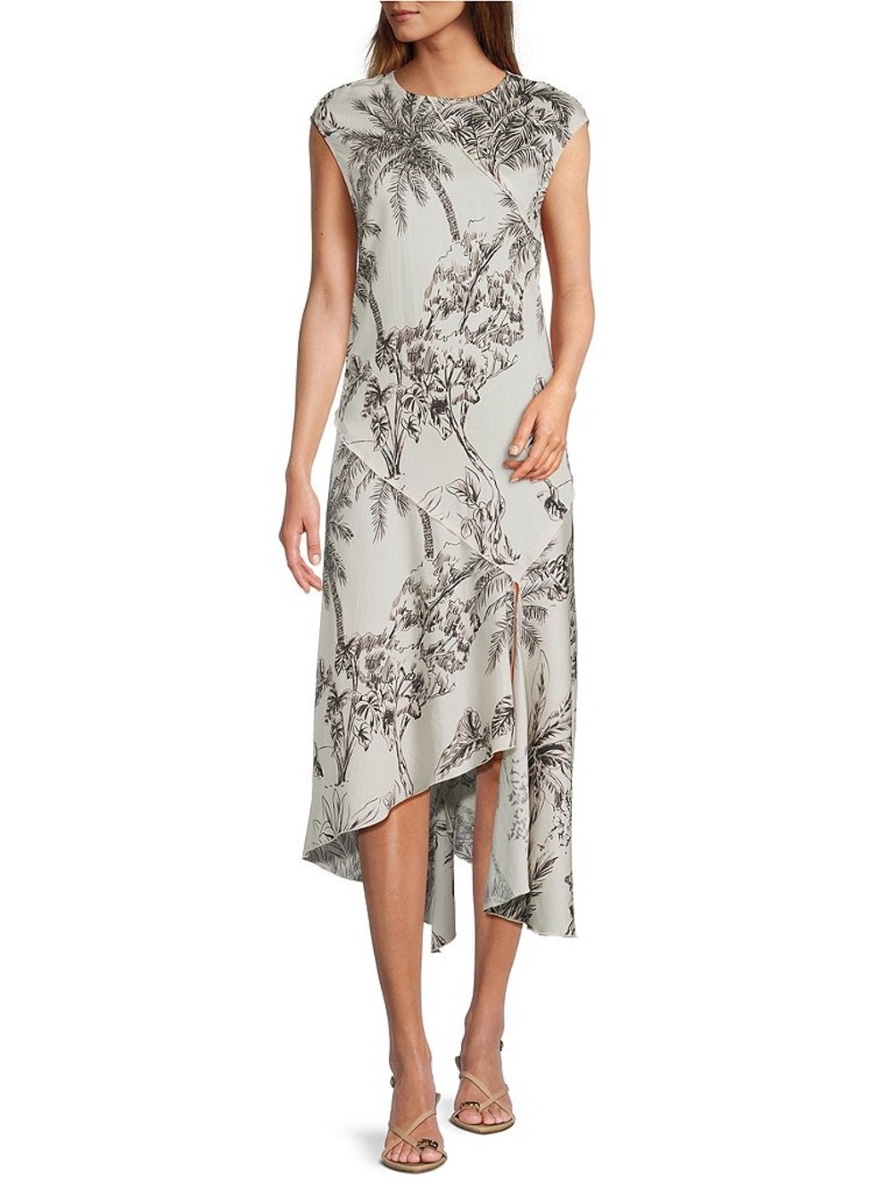 NWT Antonio Melani Tropical Print Asymmetrical Midi Dress Size 6